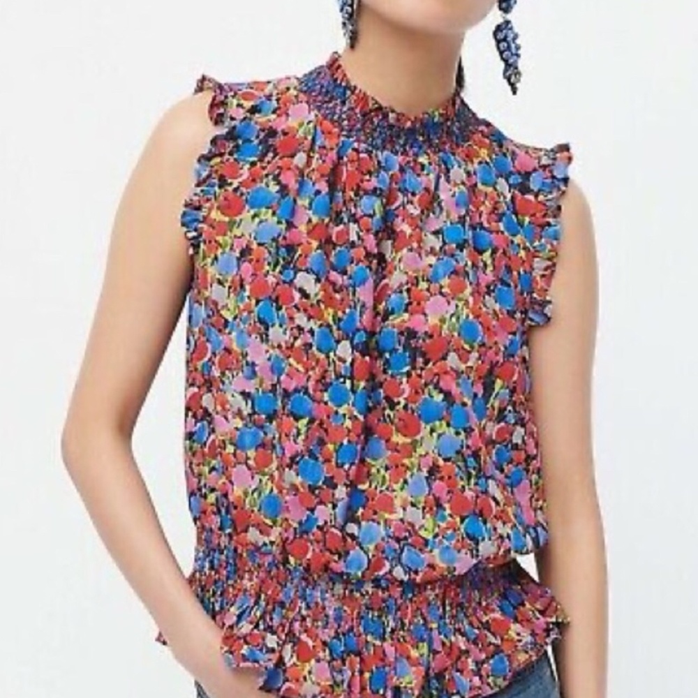 J Crew Floral Sleeveless Mock Neck Top Size 12